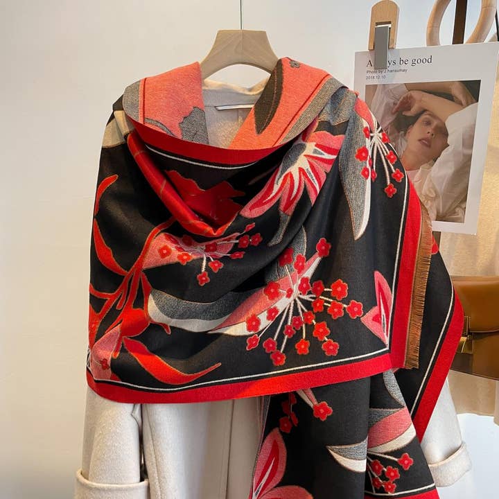 Winding River - Wholesale Wrap - Women's - Red / Black Garden Reversible Wrap – Artisan Shawl0