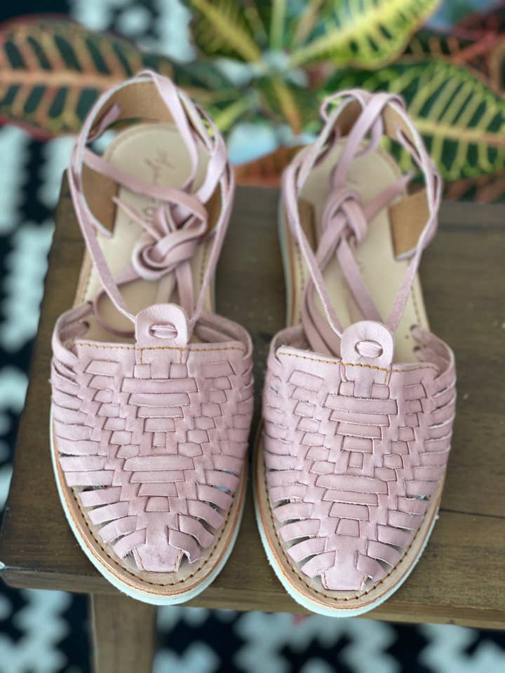 Alondra Lace-Up Huaraches - Pink for wholesale by Agave Girl