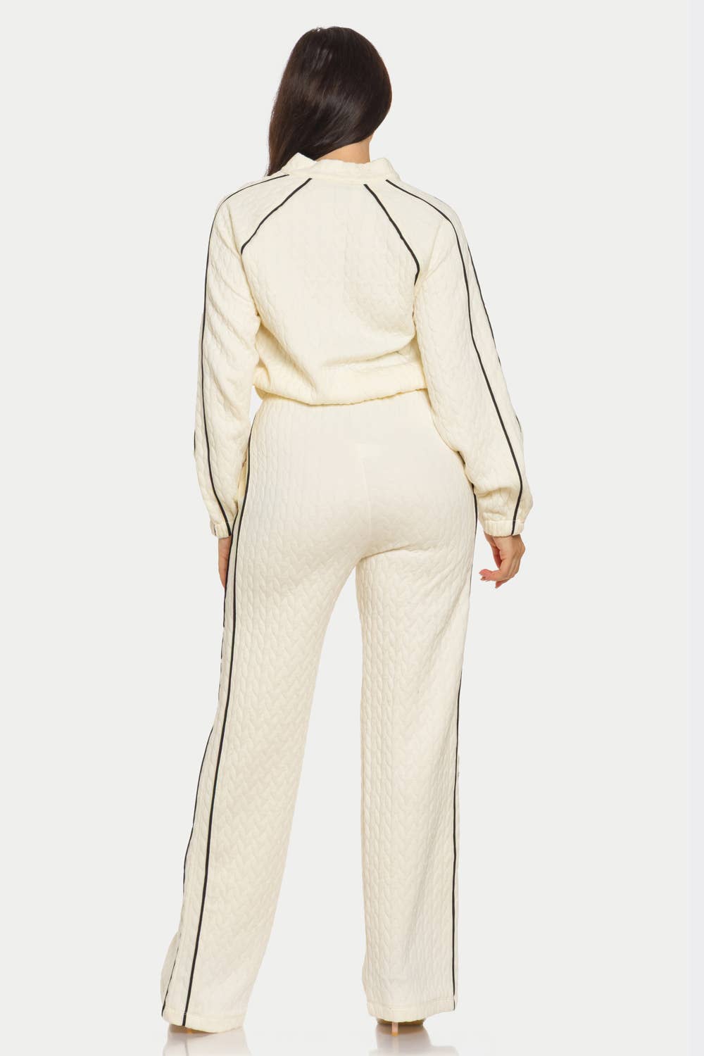 Julia by LoveJ - Wholesale Top & Pant Set (NOT Loungewear) - Women's - Pipping Stripes Front Zip Up Jacket And Pants Set 3