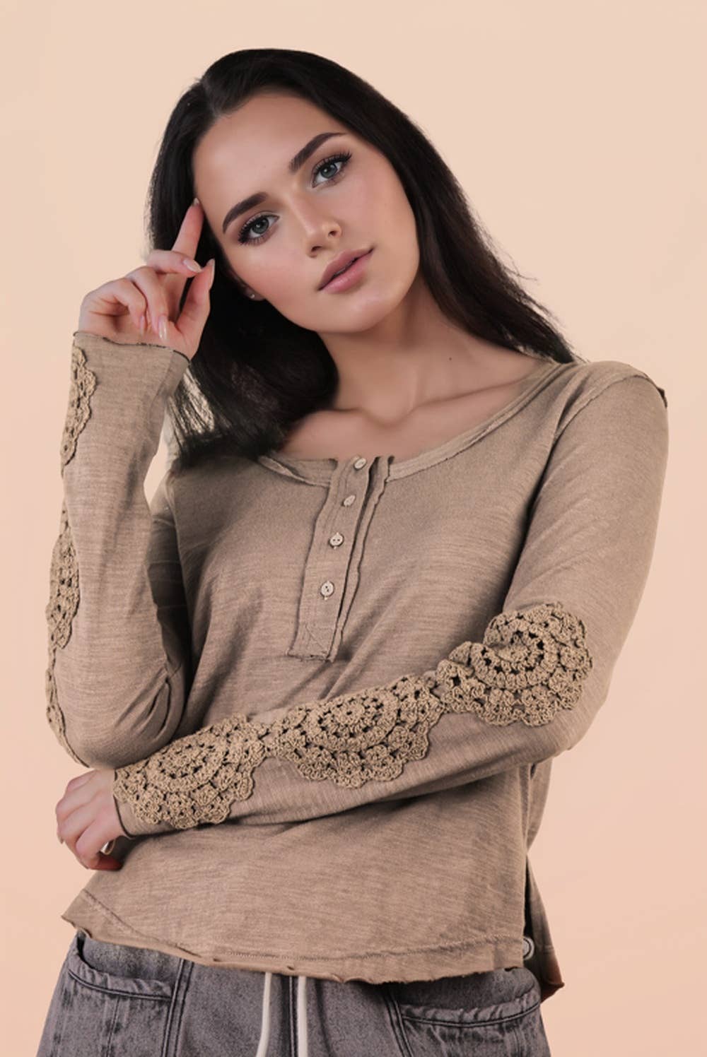 VERY J - Wholesale Knit Top - Women's - NT12252-Sleeve Lace Trim Solid Knit Top12