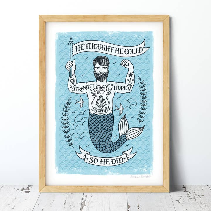 Merman Congratulations Print for wholesale by Alexandra Snowdon