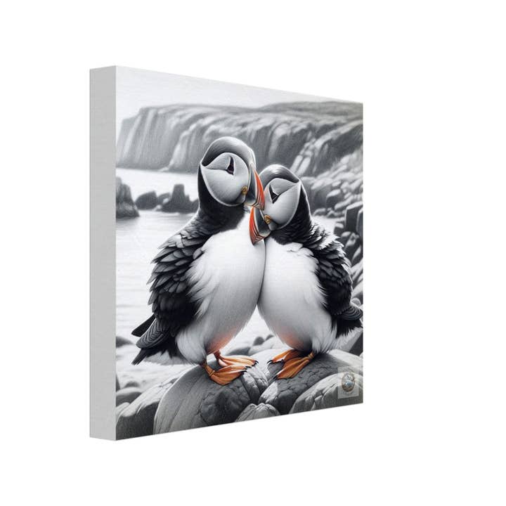 Driftwood Creations - Wholesale Art Print - Newfoundland's Embrace: Puffin Pair on the Coastal Rocks