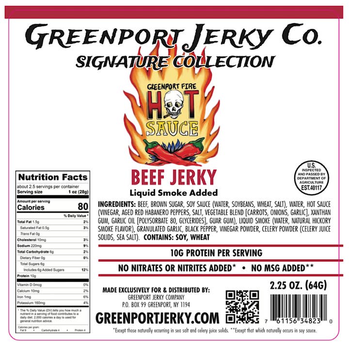 GREENPORT FIRE HOT SAUCE BEEF JERKY for wholesale by Greenport JERKY Company