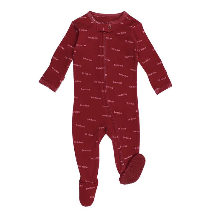 Organic 2-Way Zipper Footie in Be Mine for wholesale by L'ovedbaby