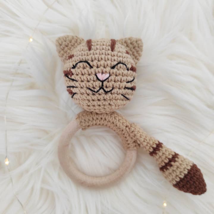 Hochet de dentition en bois pour chat, cadeau garçon et fille pour la vente par FairyBabyGifts