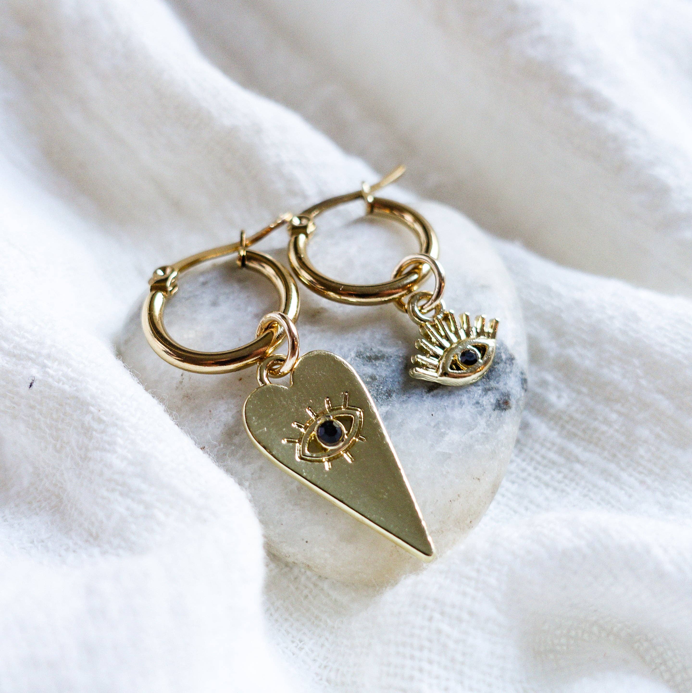 Daemon srls - Wholesale Dangle Earrings - Ygritte ~ ACCIAIO INOSSIDABILE~Orecchini a cerchio cuore e occhio5