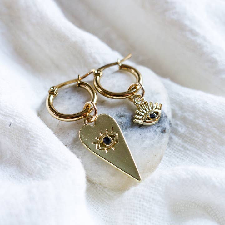 Daemon srls - Wholesale Dangle Earrings - Ygritte ~ ACCIAIO INOSSIDABILE~Orecchini a cerchio cuore e occhio5