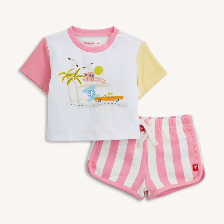 Conjunto SANTA MONICA de camiseta de manga corta y shorts en bloque de color para venta al por mayor de Magnetic Me