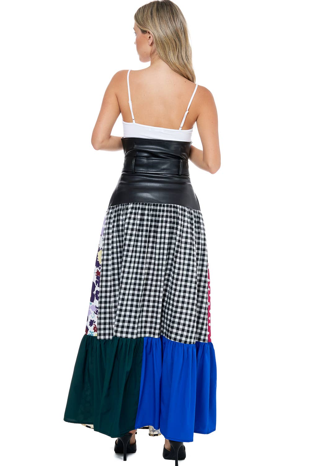 TOV - Wholesale Skirt - Women's - [SK4122-1] High Waist Vegan Leather Patch Printed Maxi Skirt2