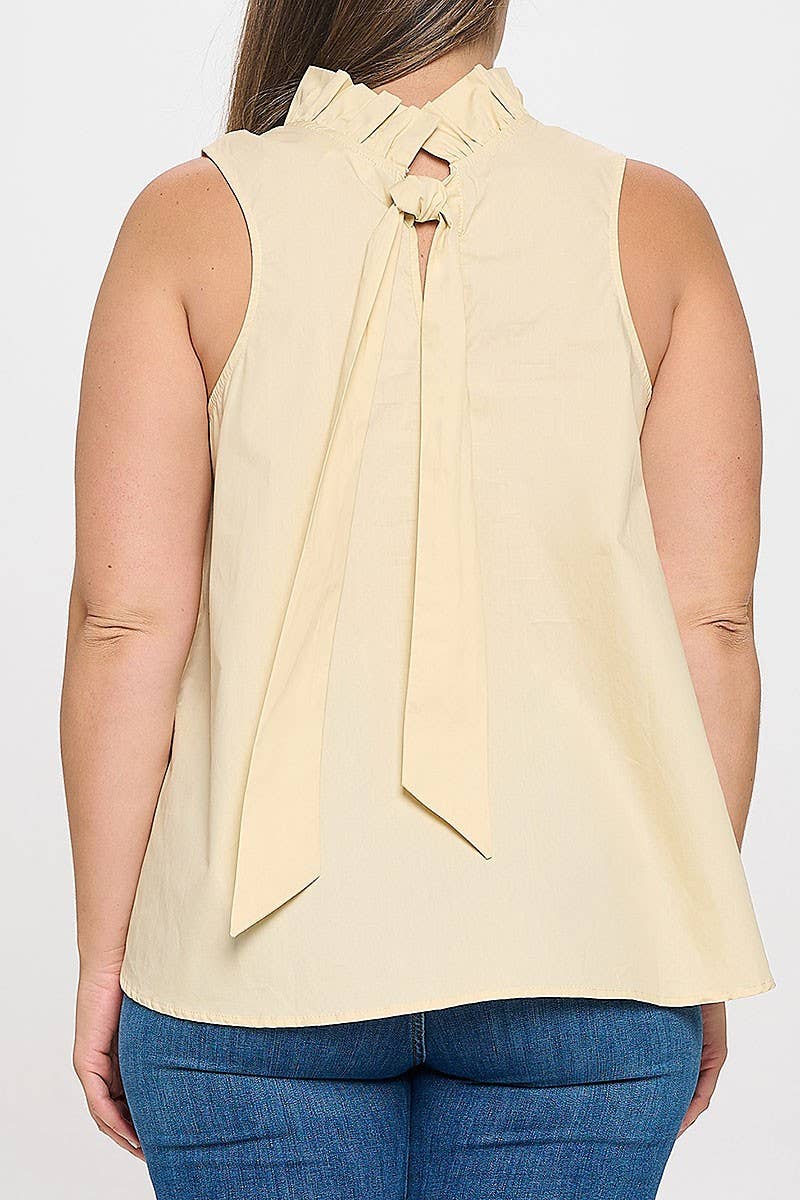 ROUSSEAU - Wholesale Blouse - Women's - PLUS SIZE SLEEVELESS RUFFLE NECK SOLID TOP9