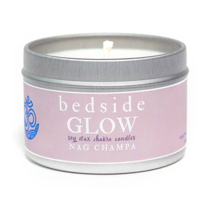 Nag Champa Reise-Kerze in Dose, 8 oz für den Großhandel von Bedside Glow
