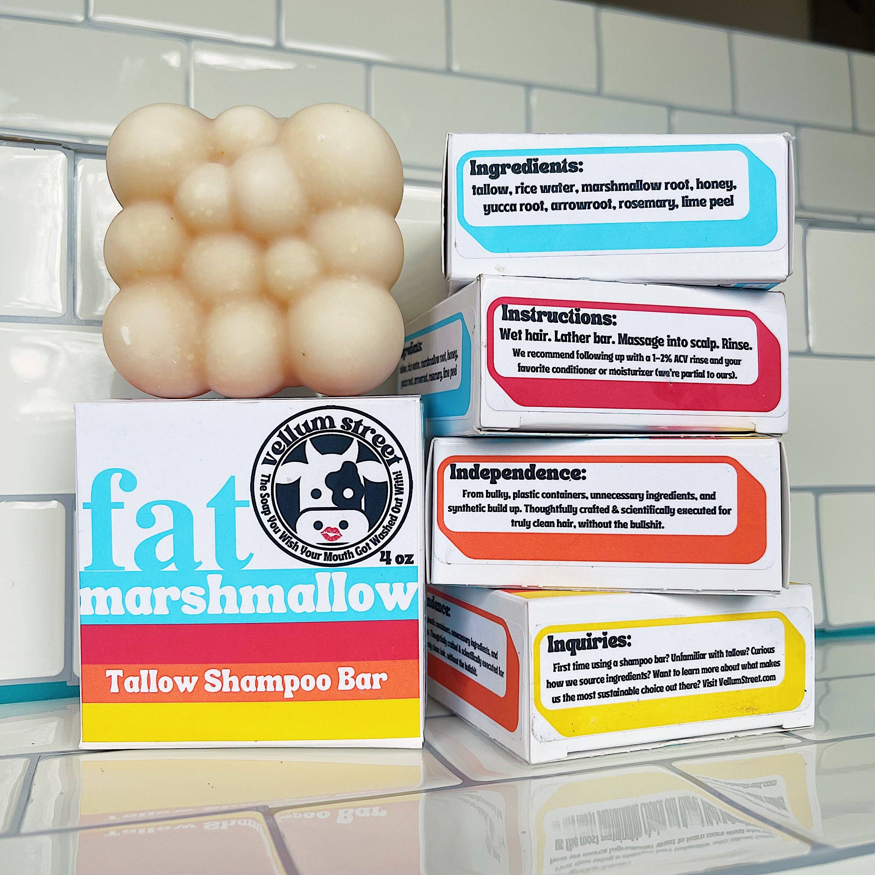 Vellum Street – Großhandel Shampoo-Puck/festes Shampoo – Fat Marshmallow Shampoo Bar – natürliche Haarseife ohne Kokosöl1