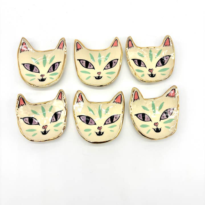 Little Green Tiger Ring Dish with 22k Gold Luster for wholesale by Erika Rier