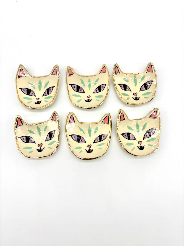 Little Green Tiger Ring Dish with 22k Gold Luster for wholesale by Erika Rier