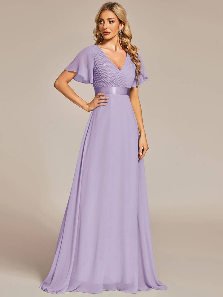 Ever-Pretty - Wholesale Gown – Women's - Double V-Neck Ruffles Chiffon Bridesmaid Dress60