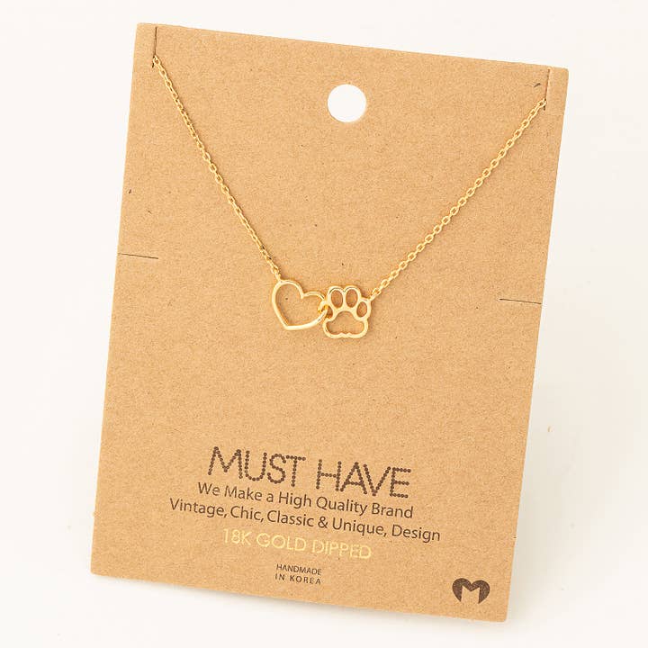 Fame Accessories - Wholesale Pendant/Charm Necklace - Dog Paw Heart Cutout Pendant Necklace