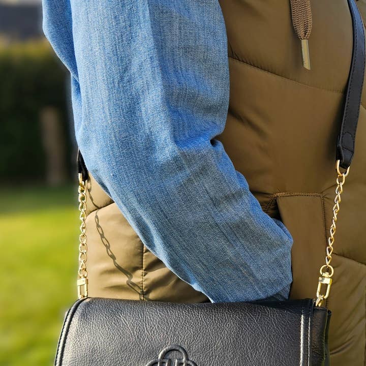 Black SADDLER ORLA Real Leather Designer Flapover Handbag with Chain Detail Strap for wholesale on Faire