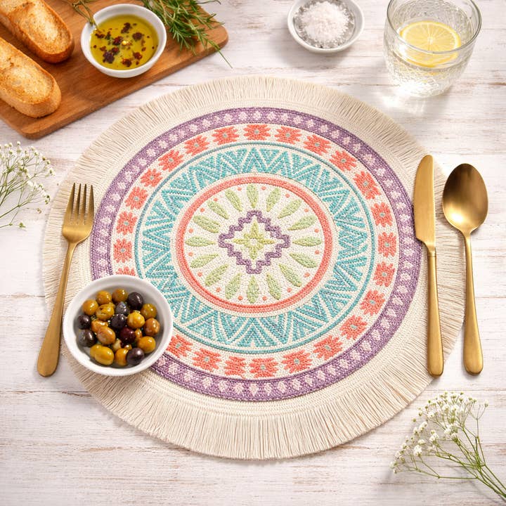 Mandala Boho Tecido Algodão 13" Redondo Placemat por atacado de Fennco Styles