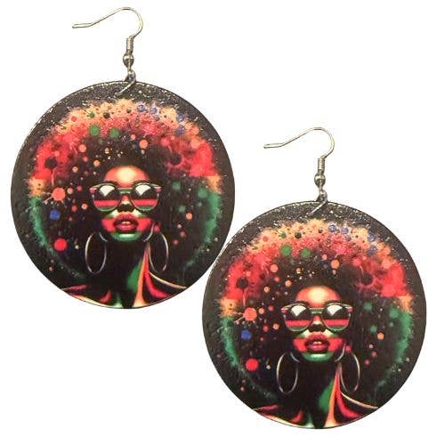Liberated Afro Queen Classic Statement Dangle Wood Earrings for wholesale by Kerena Nicole
