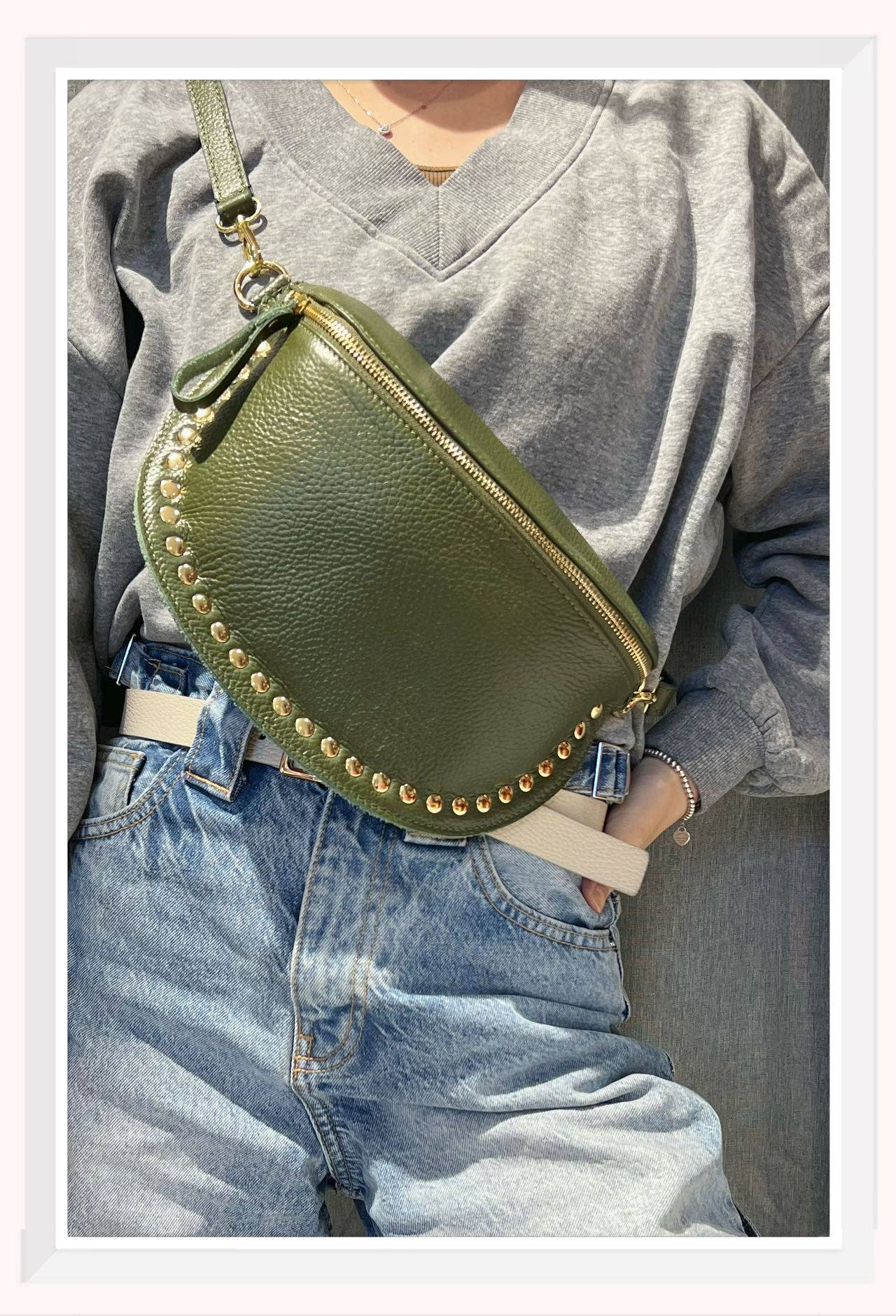 Z et Z - Wholesale Belt Bag - Women's - Studded grained leather fanny pack3