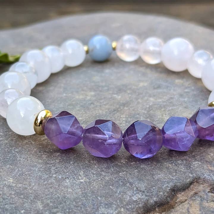Pulsera calmante de amatista, angelita y cuarzo rosa para venta al por mayor de Coconut Quartz