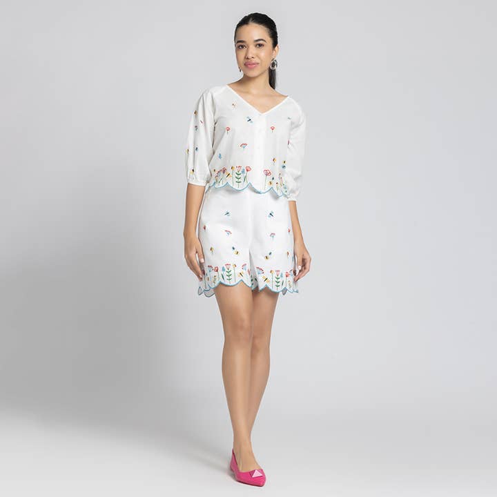 Conjunto a Juego Blanco Bordado de 2 Piezas para venta al por mayor de Benares