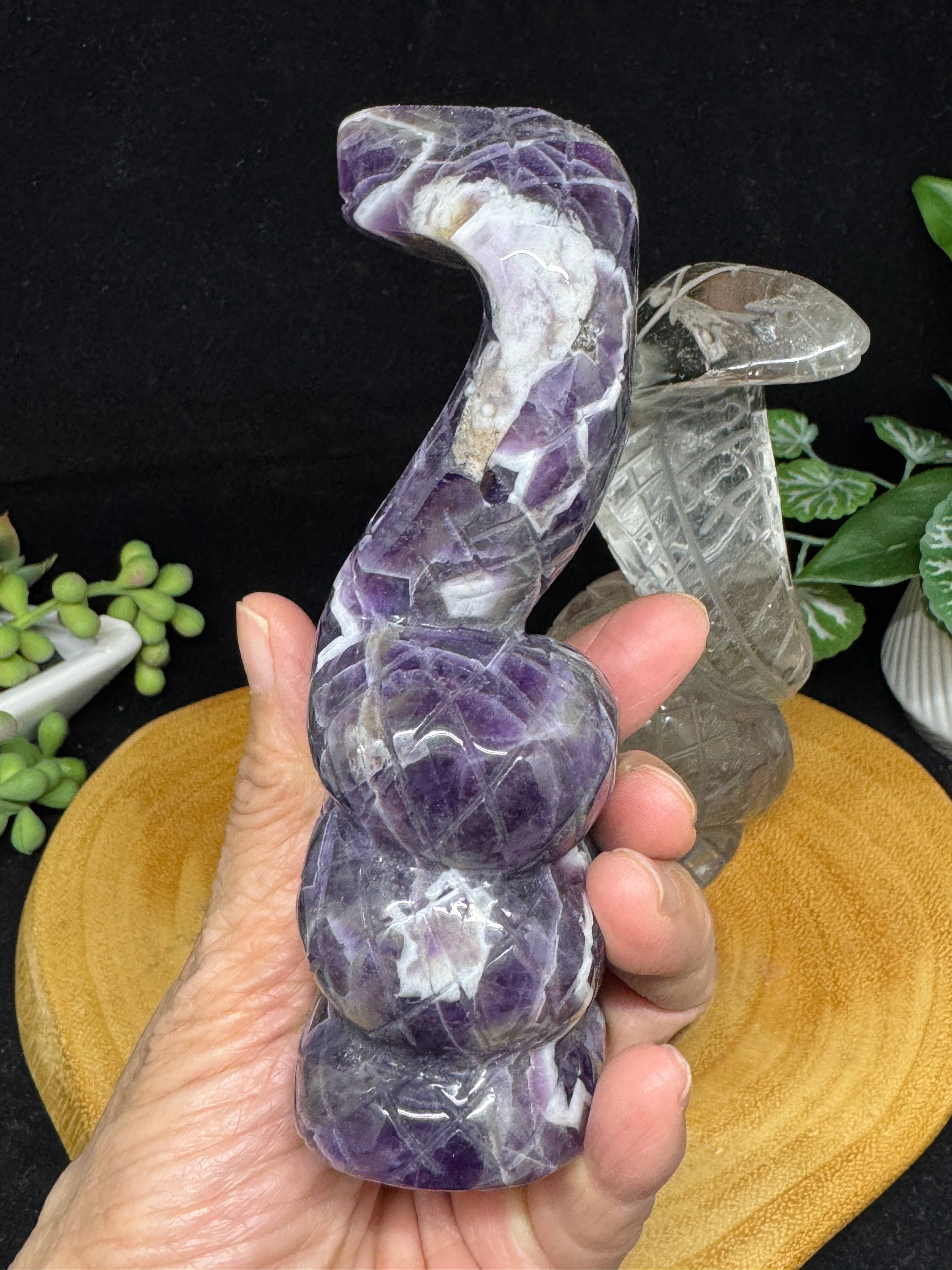 The 7 Directions - Wholesale Spiritual Stone/Crystal - 2 pc Snake Cobra bundle amethyst lodolite G7895