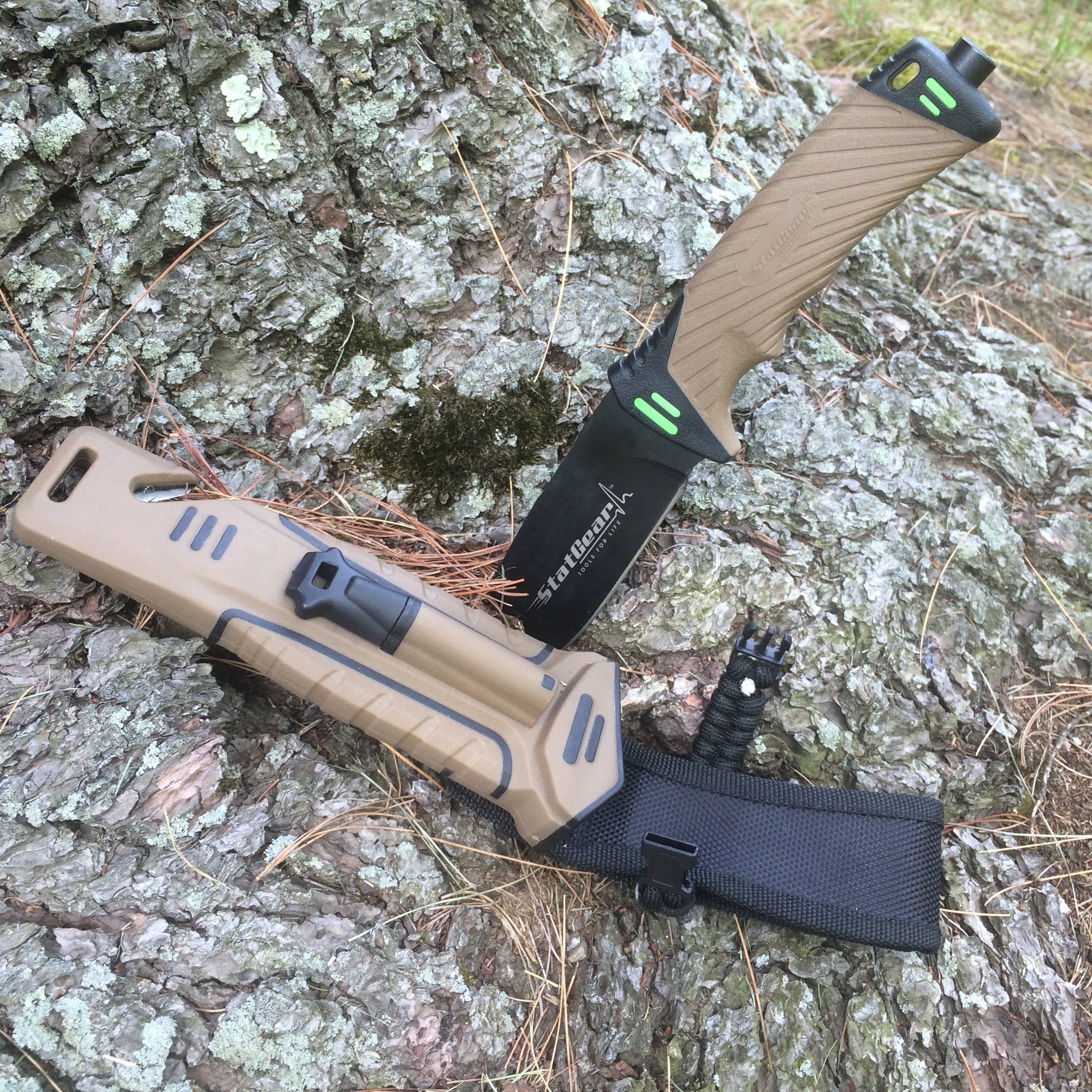 CurateNYC – wholesale Fickkniv/Hållare – Camping- och jaktöverlevnadskniv med eldstartare och slipsten3