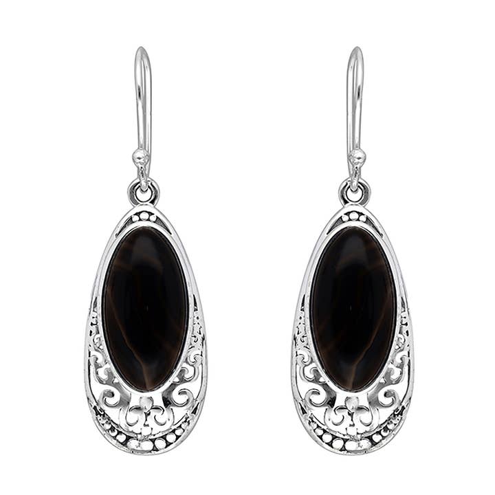 925 Sterling Silver Black Onyx Gemstone Dangle Earring for wholesale by Tiramisu