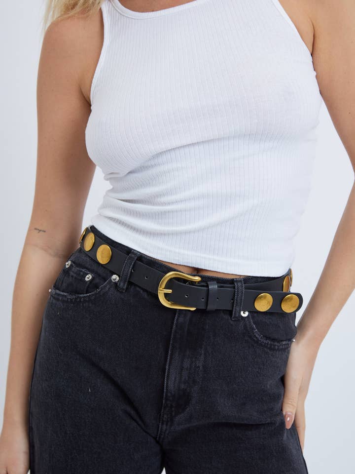 Rundt Nittebælte i Sort og Vintage Guld for engroshandel hos My Accessories London