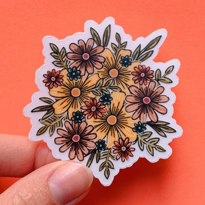 Autocollant floral rose et orange transparent pour la vente par Ellie Jean Art