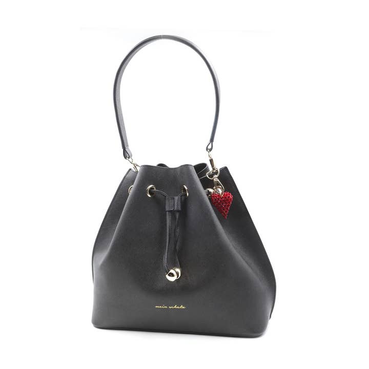 Sac seau Mein Schatz© noir avec cœur Swarovski® pour la vente par Mein Schatz