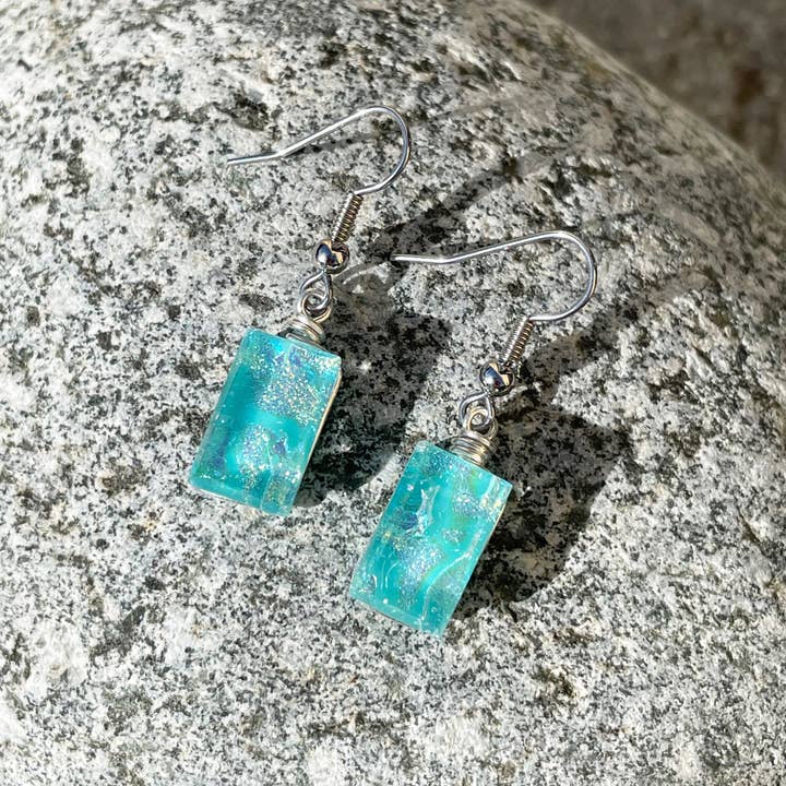 Flame Work Designs - Glass Jewelry - Wholesale Dangle Earrings - Dichroic Glass Earrings - Light Blue2