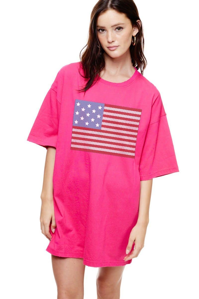 Foryeri - Wholesale Screen Printed T-Shirt - Women's - PUFF' American Flag Oversized Graphic Top0