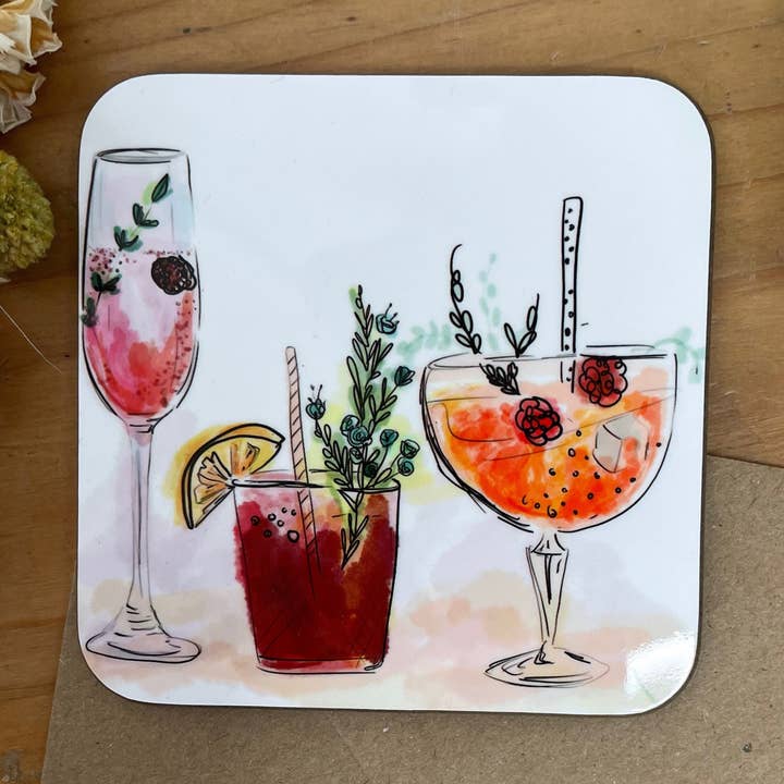 Cocktails Coaster for wholesale by Lauren Young Illustration