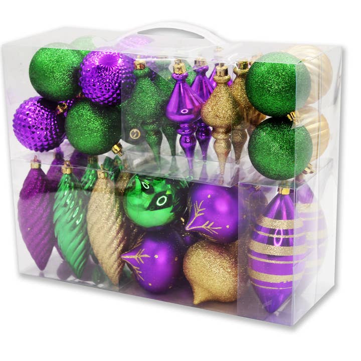 40 Pack Green, Gold, Purple Assorted Ornaments for wholesale by Winterland Inc.