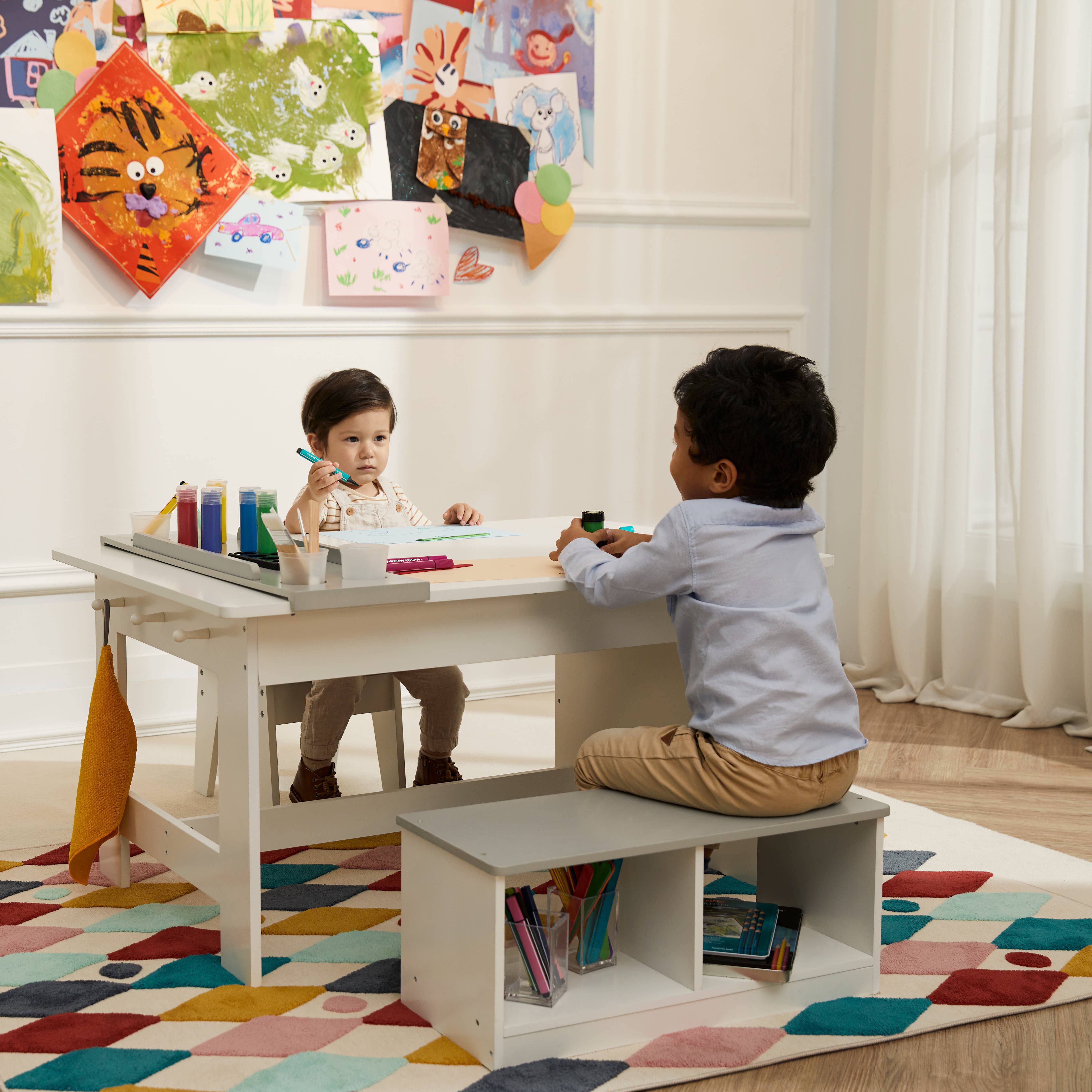 White Gray Little Artist Monet Play Art Table Kids Furniture-White/Gray for wholesale on Faire1