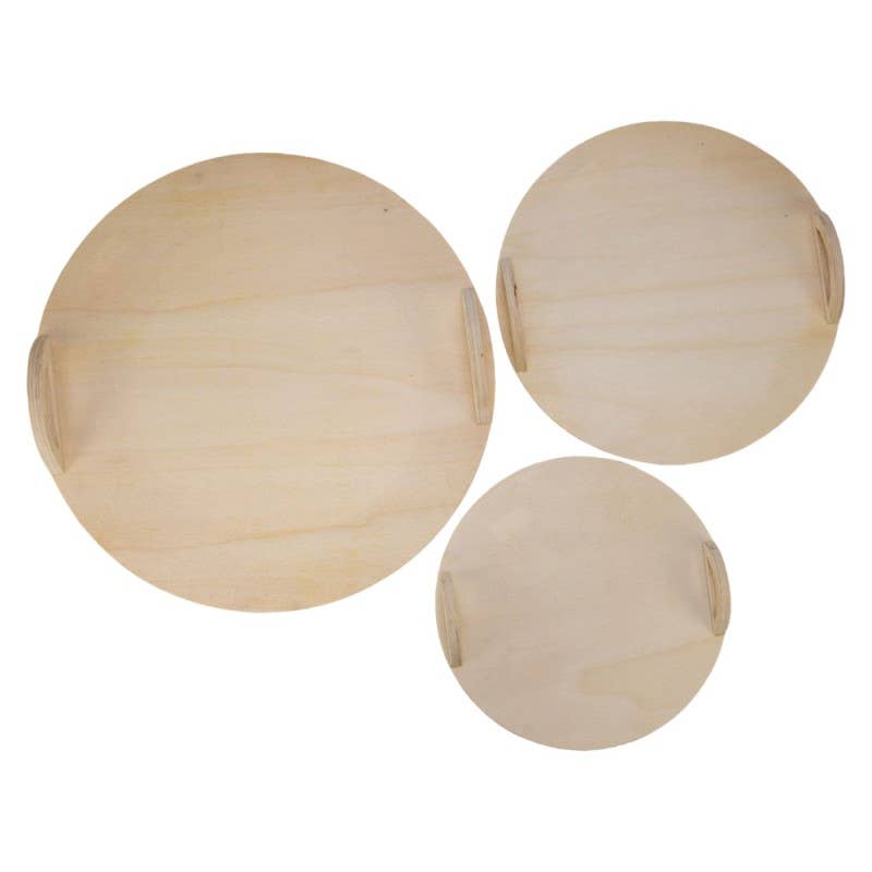Deffrennes - Wholesale Serving Tray - Natural wood round tray with 2 handles1