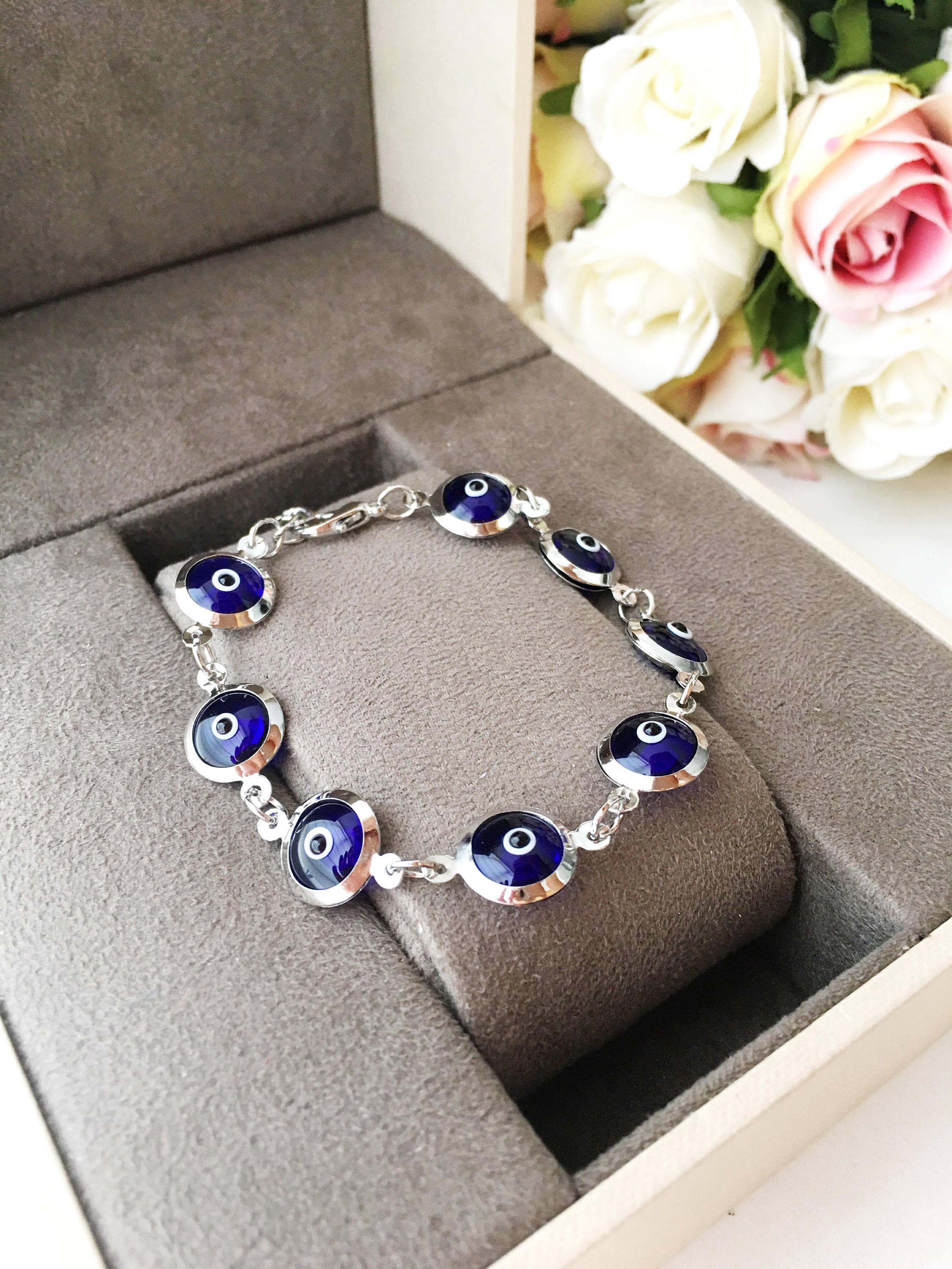 Evileyefavor - Wholesale Charm/Dangle Bracelet - Blue Evil Eye Bracelet, Silver Link Chain Bracelet, Glass Eye Bead2