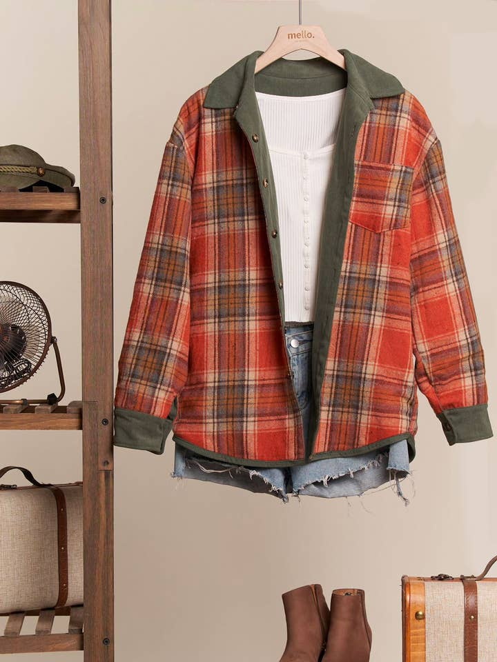 Reversible Corduroy and Plaid Button Down Shirt for wholesale by Mello.