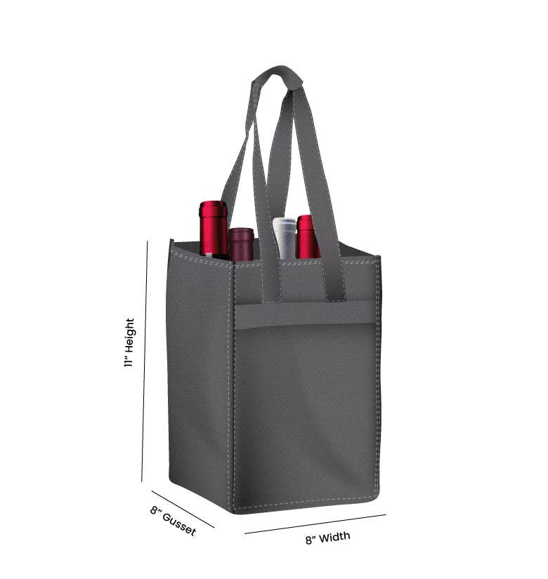 Non Woven Totes - Wholesale Wine Tote - Reusable 4-Bottle Wine Tote Bag-8x11x8 with Bottom Gusset | Custom Printed Wine Totes7