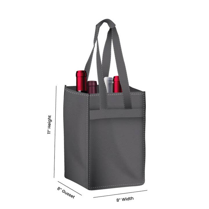 Non Woven Totes - Wholesale Wine Tote - Reusable 4-Bottle Wine Tote Bag-8x11x8 with Bottom Gusset | Custom Printed Wine Totes7