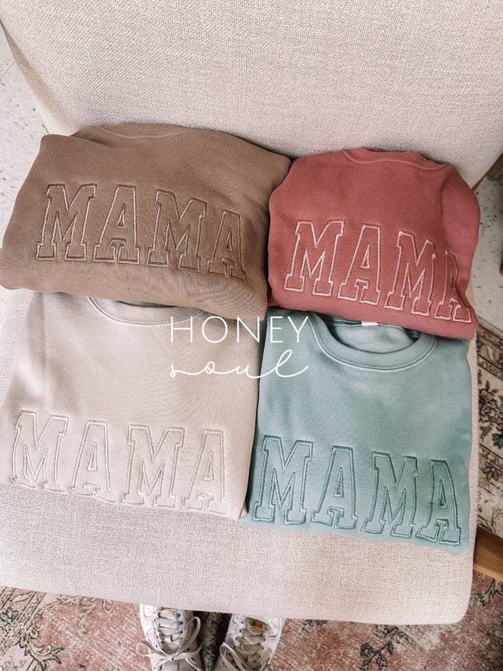 Honey Soul LLC - Wholesale Sweatshirt - Women's - Neutral Embroidered MAMA Sweatshirt