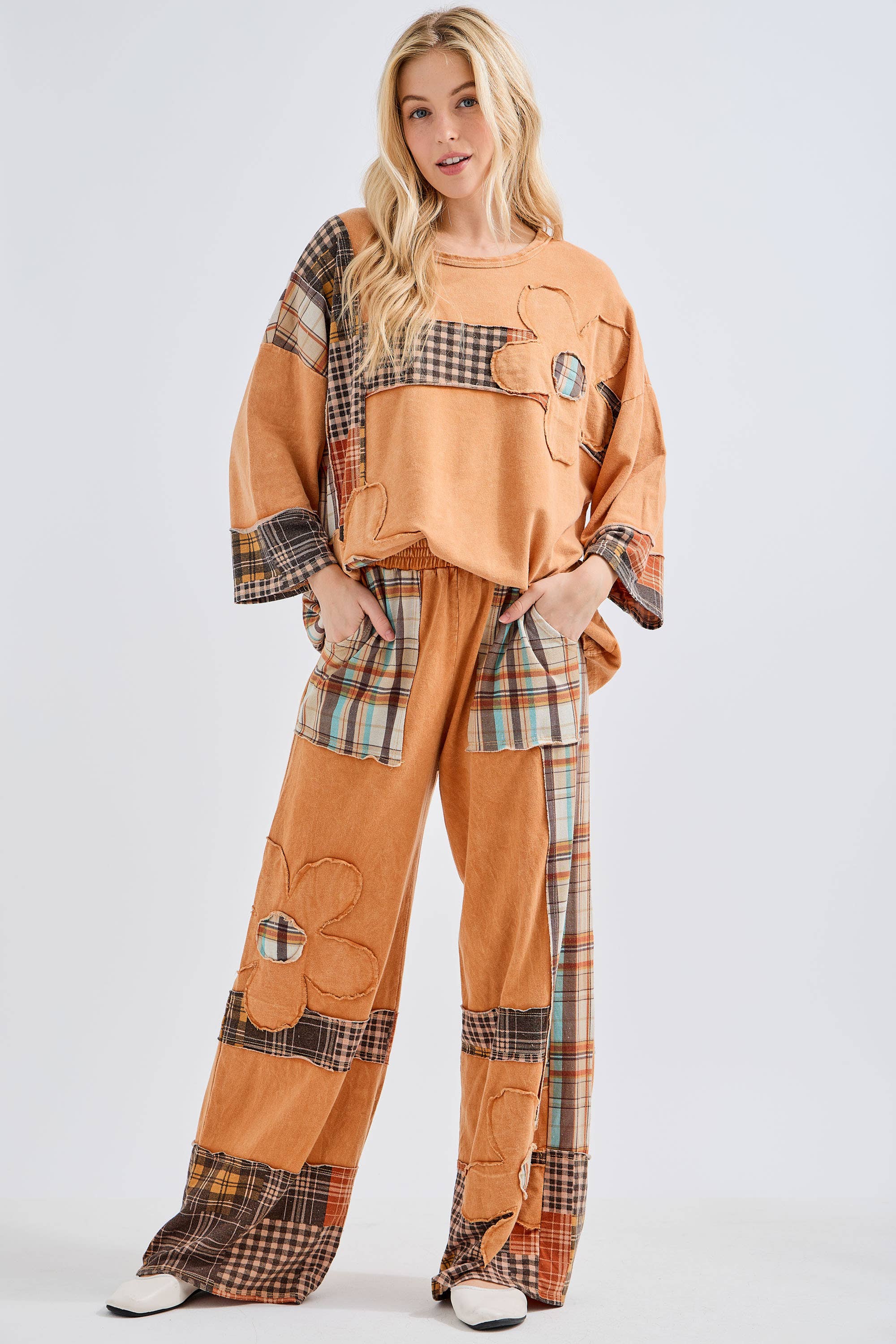 J.Her - Vente Pantalon – femme - Pantalon à carreaux délavé minéral Daisy HP673813