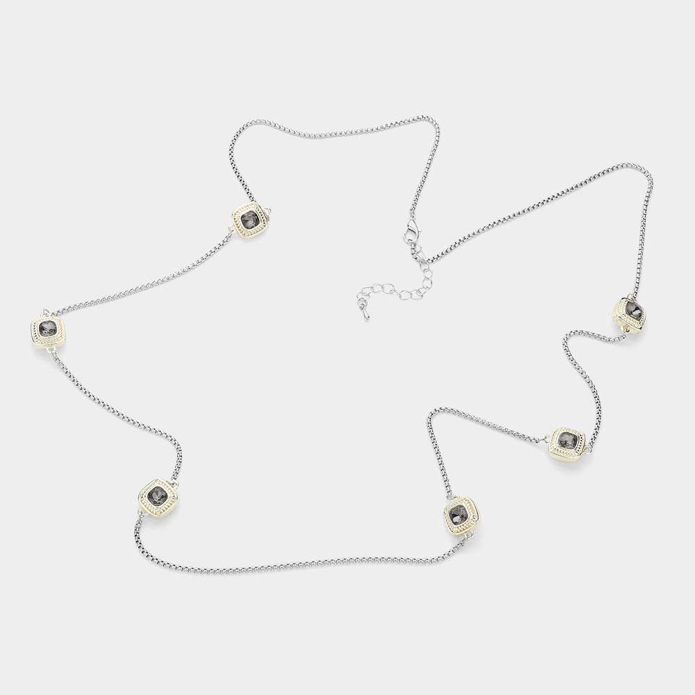 Sensibling Corp. - Wholesale Pendant/Charm Necklace - 14K Gold Plated Two Tone Square Pendant Station Necklace7