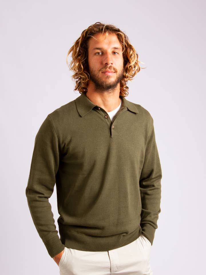 Polo-Pullover aus Baumwolle - Olivgrün für den Großhandel von ARMAZÉM DAS MALHAS