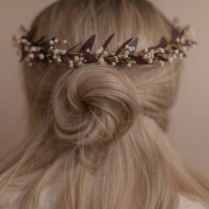 Hidden Botanics - Vendita all'ingrosso Fiori secchi/pressati - Corona per neonato con eucalipto essiccato vero rosso/terra, corona Gypsophila, corona con fiori secchi veri, corona nuziale essiccata7