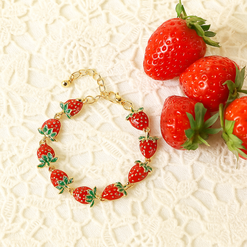 Wild & Free - Wholesale Charm/Dangle Bracelet - Pulsera de fresa, pulsera de esmalte y acero0