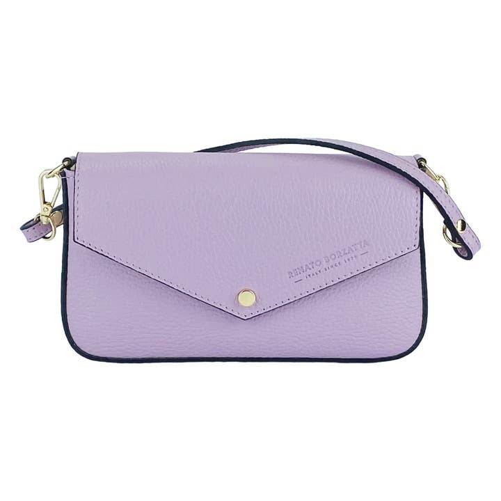 Kaili mood / RENATO BORZATTA - Italy since 1978 - - Wholesale Shoulder Bag - Women's - RB1023CI | Small Shoulder Bag with Removable Chain Shoulder Strap in Genuine Leather Made in Italy. Closing flap. Polished Gold Metal Accessories - Lilac Color - Dimensions: cm 22 x 12 x 31