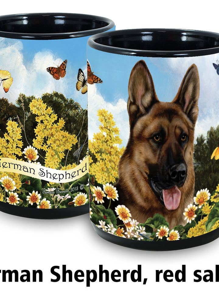 15 oz Duitse herder rode sable garden zwarte koffiemok voor wholesale door Pet Gifts USA, LLC